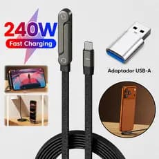 Cabo USB-C para USB-C de carregamento rápido 240W 2 em 1 suporte dobrável para telefone de mesa