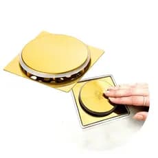 Ralo de Banheiro Dourado 10x10 Aço Inox Veda Cheiro Anti Insetos Quadrado Fechamento Click