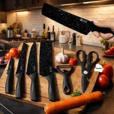 Jogo De Facas Faqueiro Inox Faca Preta 6 Peças Profissional Luxo Conjunto facas Cutelo Kit Churrasco