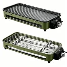 Churrasqueira Elétrica 1500W 220V 127V Portátil Desmontável Ferro Inox Controle Temp Casa Acampamento Grelha antiad