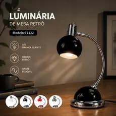 Luminária LED Mesa Bivolt 5.5W Haste Flexível Retro Vintage 4 Cores Luz Branca Quente Leitura Escritório Decoração Sala