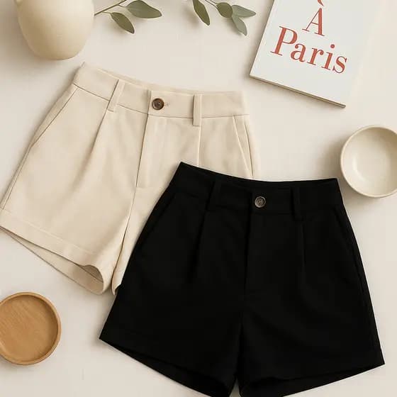 Kit 2 Short Feminino Linho  Cintura Alta com Bolsos