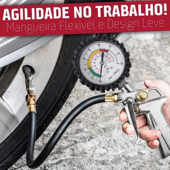 Calibrador de Pneus Pneumático Manômetro - 220Libras Bico Forte Resistente