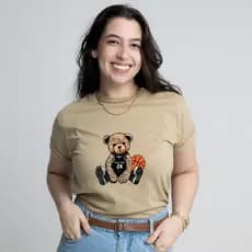 Blusinha Feminina Estampada T-Shirt Urso Basquete Camiseta 100% Algodão Envio Imediato
