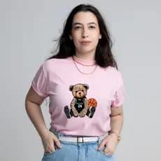 T-Shirt Estampada Tendencia Blusinha Feminina Urso Basquete 100% Algodão Envio Imediato