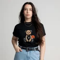 T-Shirt Estampada Urso Basquete Blusinha Feminina 100% Algodão Varias Cores Envio Imediato