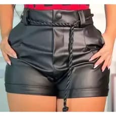 Short Couro Sintético Feminino com Cinto Cordão - Envio Rápido! 🚀