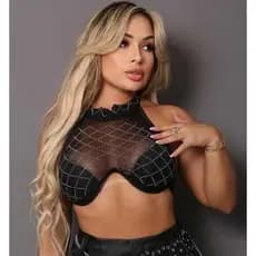 Cropped de tule com strass