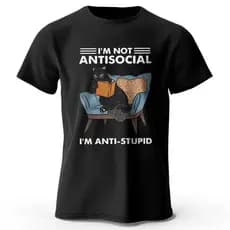 Camiseta I Am Not Anti Social 100% Algodão Engraçado Gato Homens Mulheres Verão