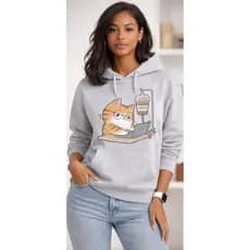 Moletom Capuz Gato Café Capote Unissex Blusão Inverno Volta Aulas Conforto Estilo Canguru Trabalho
