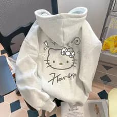 Americano Retro HelloKitty Moletom Capuz Feminino Versátil Doce Estilo Universitário Casaco Inverno