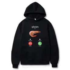 Moletom Canguru Meme Camarão Ligando Moda Harajuku Hoodies Estilo Casual Capote Shrim Capuz Bolso