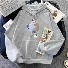 Moletom Meme Cat Huh Blusão Inverno Pop Funko Capote Gato Confortável Casual Capuz Bolso Streetwear