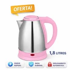 PROMOÇÃO Chaleira Elétrica 1,8L Inox Rosa 220V – Aquecimento Rápido Desligamento Automático