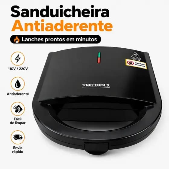 Sanduicheira  Torradeira Elétrica Antiaderente Grill Misto Quente Compacta