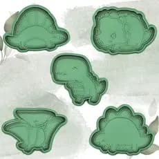 Kit 5 pcs. Cortador e Marcador de Biscoitos Cookie e Massa de Dinossauro T-Rex Pterodatilo