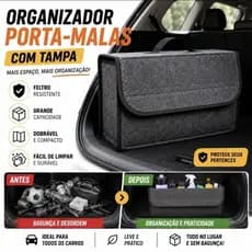 Organizador Porta Malas Carro Com Tampa Em Feltro Dobrável Grande Porta Objetos Automotivo