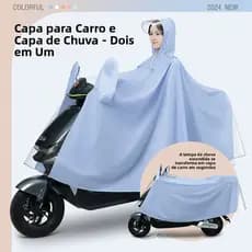 Capa e impermeável para veículo elétrico, dupla função, reforçada e alongada, proteção total contra chuva forte, adequad