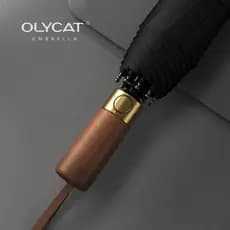 OLYCAT Guarda-chuva Automático de Madeira Maciça com 10 Varetas, Reforçado 280T, Resistente ao Vento, Guarda-chuva de Ne