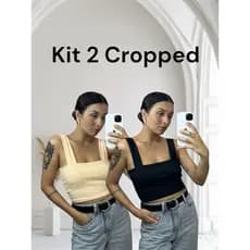 Kit 2 Cropped Feminino Blusinha Básica Adulto Moda Blogueira Combo Promoção Lançamento Confortável Canelada Rebanna