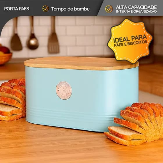 Porta Pão Retrô com Tampa de Bambu Para Paes - Biscoitos Elegante e Resistente