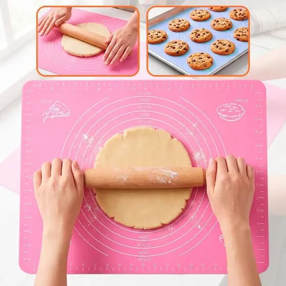 Tapete Culinário de Silicone 50x40cm Antiaderente com Medidas para Abrir Massas, Pizza e Pães