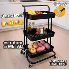 Carrinho Organizador 3 Andares com Rodinhas- Multifuncional Ideal para Cozinha Banheiro e Escritório