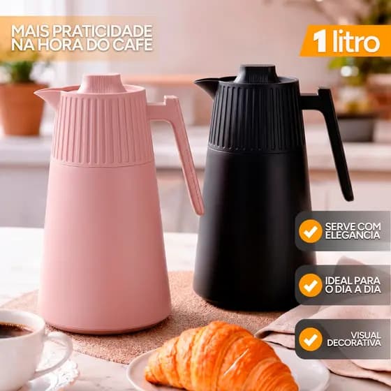 Garrafa Térmica 950ml Suit Cabo Madeira Café Chá Decorativo Mesa Posta