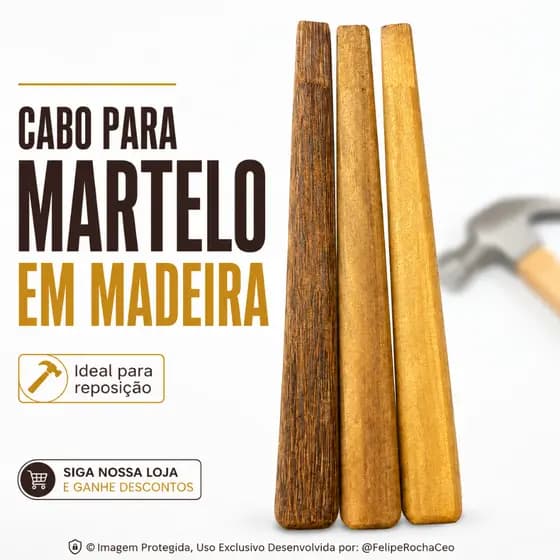 Cabo Para Martelo De Carpinteiro Madeira Maciça Sucupira 40cm Reposição Resistente Profissional Alta