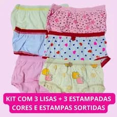 Kit 6 Calcinhas Infantil Juvenil Menina Lisa Kids Estampada Kellynha