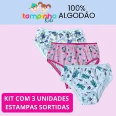 Kit 3 Calcinhas Infantil Menina ( Estampaada - Sortidas ) Tamanho PP ao GG - 100% Algodão
