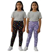 Kit 2 Legging Juvenil Cotton Estampada Cores Sortidas Algodão Escolar Dia a Dia Passeio Confortável