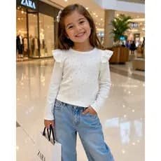 Blusa Canelada Infantil Monaga Longa com Babado Moda Outono Inverno Blogueirinha Envio Imediato