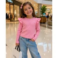 Blusa de Menina Infantil Manga Longa de Frio Inverno Babado em Canelado Algodão Macio e Confortável