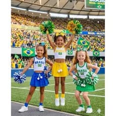 Roupa Conjunto Infantil Brasil Menina Short Saia Confortável Regata Brasil + Shorts Saia Verde/Amarela/Azul | Look Copa