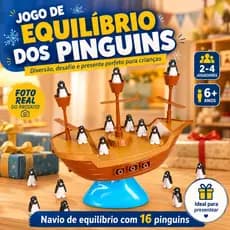 Jogo de Equilíbrio dos Pinguins Navio com 16 Peças Brinquedo Educativo Infantil 6+ Anos