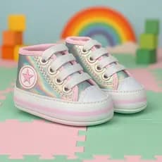 Tenis de bebe Cano Alto Estrelinha (Prateado) Tamanho 13 ao 18 - Sapatinho de bebê sapatinho RN presente bebê