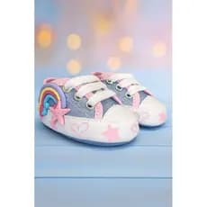 Tênis de bebê menina Starzinho Arco Íris e Estrelinha (Jeans ou Rosa) - Presente de bebê sapatinho