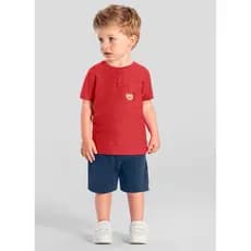 Conjunto infantil menino de Camiseta Malha Jacquard Stripe e Bermuda Moletinho BRANDILI