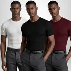 Camisetas Masculina Básica 3 e 1un Canelada Americana Casual