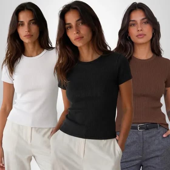 Blusas Caneladas Feminina Com 3, 2 ou 1un Ribana Premium Básica Dia a Dia
