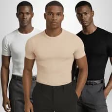 Kit 3 Camisetas Caneladas Masculina Ribana Alta Durabilidade Dia a Dia