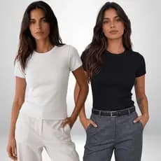 Kit 2 Blusas Canelada Feminina Manga Curta Academia Casual