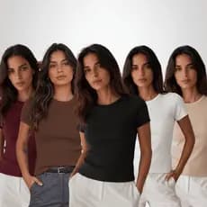 Kit 4 e 5 Blusas Femininas Canelada Ribana Premium Camiseta Básica Dia a Dia