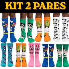 Kit 2 Pares de Meias | PERSONAGENS FAMOSOS | Unissex – Confortáveis e Estilosas para Adultos