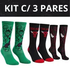 kit 3 Pares de Meias Divertidas Cano Longo Algodão Desenhos e Personagens Unissex