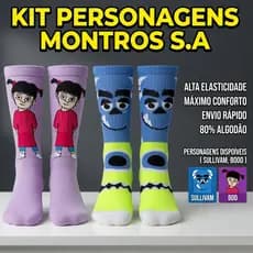 Meia Divertida de Personagem Cano Alto Unissex Estampas Exclusivas Algodão Confortável Envio Imediato Geek/ Nerd/ Gamer