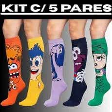 5 Pares Meias De Algodão Anime Masculinas Confortável Casual Feliz Engraçado Mulher Tubulares Médias