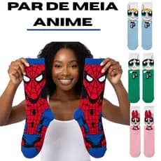 Meia Divertida de Personagem Cano Alto Unissex Estampas Exclusivas Algodão Confortável Envio Imediato Geek/ Nerd/ Gamer