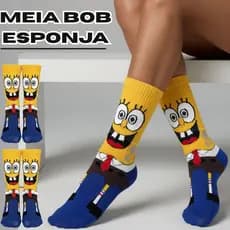 Meias Bob Esponja Personagem Cano Longo Adulto 70% Algodão